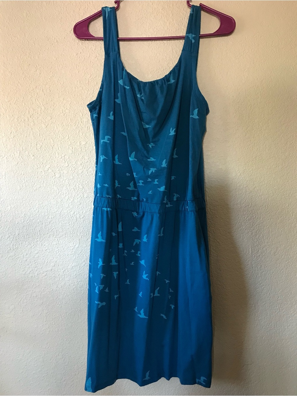 Toad&Co Teal Sleeveless Dress with Bird Print